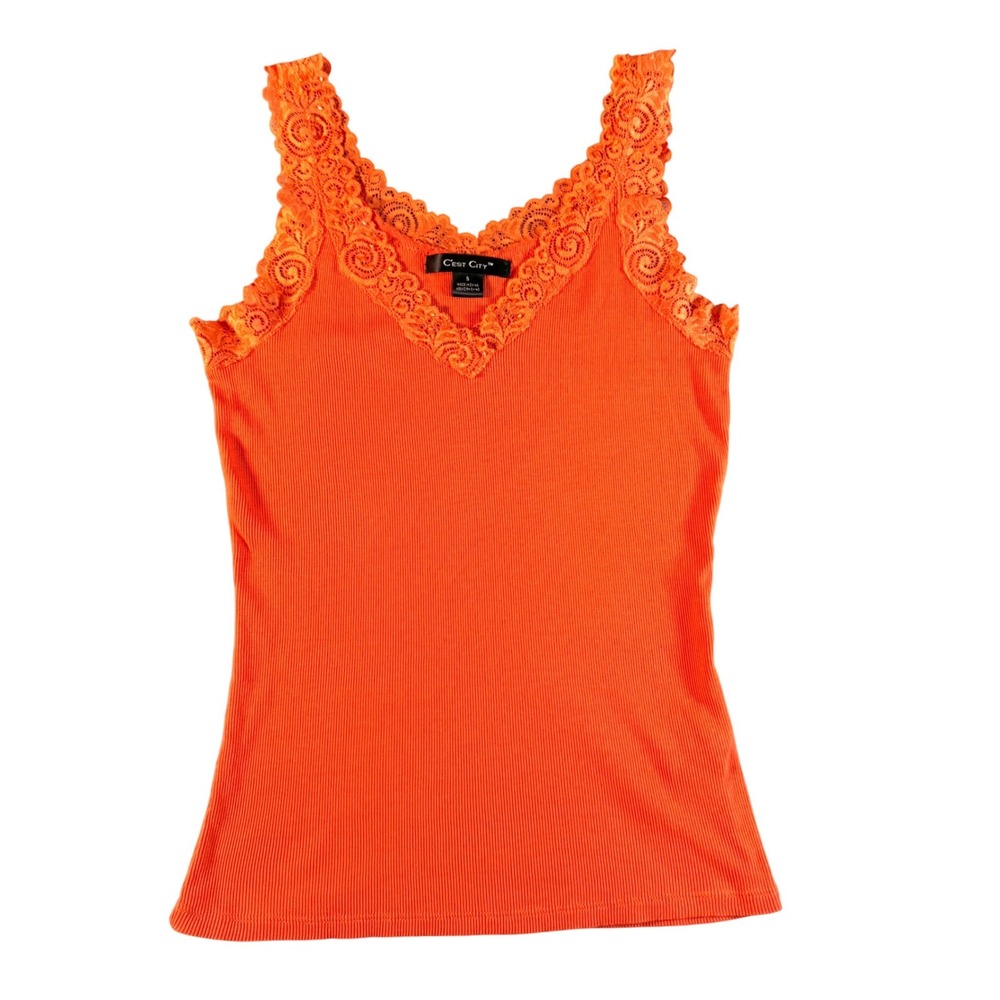 C'est City Women's Small Orange Lace Trim Beaded Boutique‎ Layering  Cami Summer